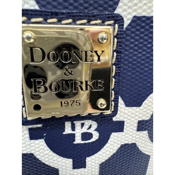 Dooney & Bourke DB Navy Blue White Shoulder Handbag Bag Tote Purse Zip Pockets - Picture 10 of 16